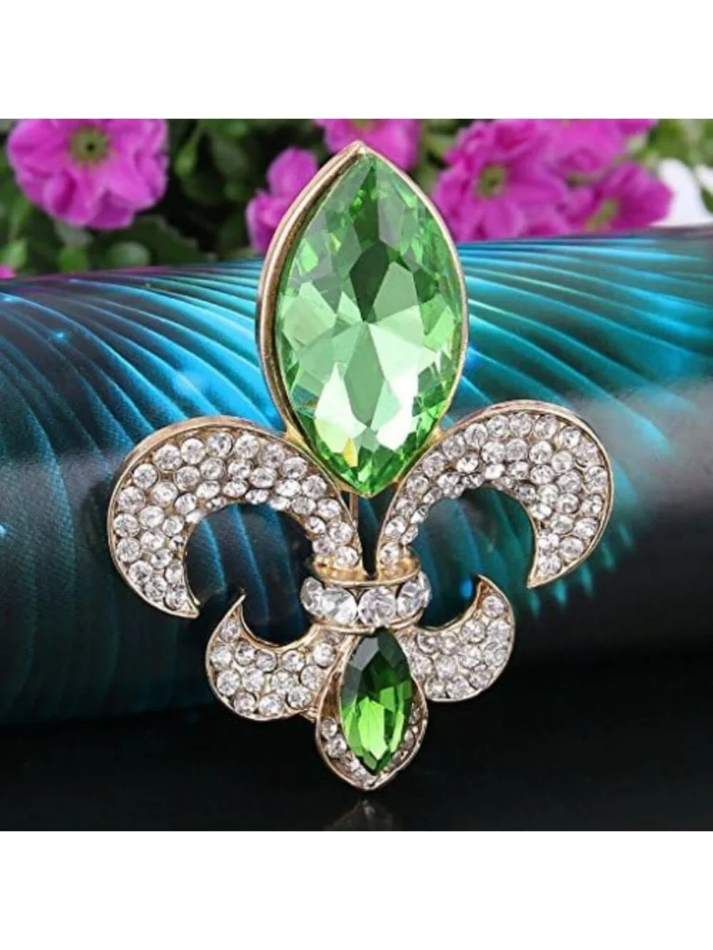 Elegant Rhinestone Crystal Fleur-de-lis Teardrop Brooch - Gold-Tone Accessory